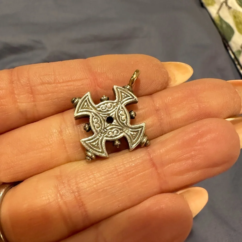 Konstantino Two Tone 18k Gold & Silver Double Sided Byzantine Cross - Picture 9 of 12